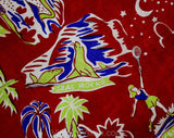 1950s Catalina Island Scarf - California Tourist Novelty Print Silk - 50s Flying Fish Nautical Ships Beach Theme - Gorgeous Summer Hollywood