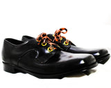 Size 9 Men's Dress Shoes - Funky 1960s 70s Black Mens Oxfords with Orange Shoe Laces - Never Worn In Original Box - 60s NOS Deadstock