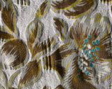 40s Floral Nylon Fabric - Over 2 Yards x 35 Inches - 1940s Floral Sheer Dress Yardage - Cocoa Brown Turquoise Blue Metallic Silver Material