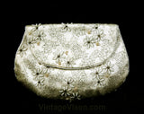Femme 50s Starflower Beaded Satin Bag - Formal 1950s Clutch Purse - Spring Handbag - Shabby Sweet Daisy Flower Metalwork - Envelope Flap