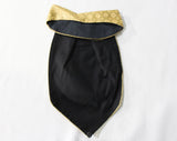 1970s Polyester Ascot - Funky Victorian Style 70s Gentlemans Necktie - Men's Open Shirt Tie - Yellow Gold & Black Medallion Brocade Neckwear