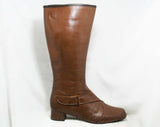 Size 9 Trompe L'Oeil 60s Boots - Brown Waterproof Rubber - 1960s Winter Boot - Faux Buckle & Strap - Fleece Lined - Deadstock Tall Shoes