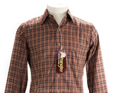 Men's Retro Western Shirt - 1970s 80s Cowboy Shirt - Wrangler Brown Plaid Cotton Mens Shirt - 70s Deadstock with Tag - Chest 39 - 50031