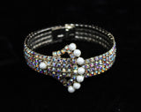 1950s Rhinestone Bracelet & Earrings - Evening Glamour - Aurora Borealis - Silver Tone Metal - Faux Buckles - 50s Pin Up Demi-Parure - 50575