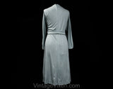 XL 1970s Goddess Dress - Size 16 Dusky Blue Jersey Knit Disco Era Cocktail - 70s Designer Label - Sexy Long Sleeve - NWT Deadstock - Bust 42
