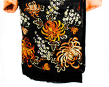 Medium 1920s Satin Robe - Authentic Antique 20s Flapper Lounge Wrap - Black Apricot Orange with Asian Embroidery - Paris Label - As Is