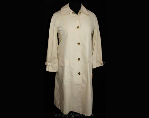 Size 10 1960s Beige Canvas Coat with Brass Toggle Closures - Size Medium Large - Weatherbee - Deadstock with 130 Original Tag - Bust 38