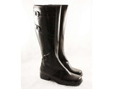 Size 6 Waterproof Boots with Trompe L'Oeil Faux Buckles - Unworn 60s Brown Water Proof Rubber 1960s Boot Fleece Lined Shoes - Deadstock