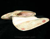 FINAL SALE 50s Asian Satin Brocade Handbag - 1950s 60s Formal Purse - Beige Neutral Red Teal Blue & Pink Silk Evening Bag - Flap Front