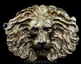 Medium Leopard Print Belt with Huge Lion's Head Buckle - Size 10 to 12 Wild Cat 1980s Designer Mimi di N Dated 1987 - Bold African Animal