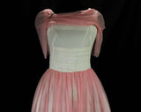 Size 8 50's Party Dress - Femme 1950s Pink & White Chiffon Cocktail Dress - Two Tone - Girl Next Door - Spring Summer Evening - Waist 27