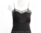 Size 2 Black Full Slip - 1940s 1950s Lingerie - Nylon Tricot & Fine Chantilly Style Lace - Classic 50s Blanche Label - Bust 31.5 - 50695
