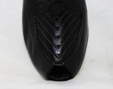 Size 9.5 Shoes - Unworn 40s 50s Black Leather Peep Toes with Elegant Chevron Cutwork - 9 1/2 AA Narrow Heels - Deco Style NOS Deadstock