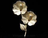 Exotic Lilypad Brooch - Goldtone Gold Metal Calla Lilies - 1950s 1960s Lapel Pin - Beautiful Textures - Lily Pads - Fantastical Flowers