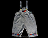 Size 4T 5T Boy's 50s Train Theme Overall - 1950s Child's Blue Cotton Romper - Locomotive Novelty Appliques - Red Blue Yellow - Made in Italy