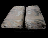 9 Yards 40s Satin Brocade Fabric - Elegant 1940s Rayon Neutral Upholstery Weight Yardage - Putty Pink & Light Gray Deco Flourish Scrollwork