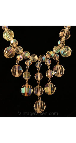 Glam 1950s Clear Cut Crystal Necklace with Graduated Drops - 50s Formal Pageant Style - Glamour - Evening Jewelry - Dangling Beads - 35561