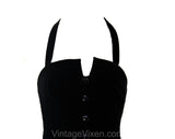 XS 1950s Black Halter Top - Authentic 40s 50s Pin-Up Girl Corset Style Bodice - Size 2 Boned Cotton Velveteen with Button Front - Bust 31 32