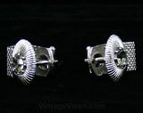 Big Bold Cufflinks - Gray Glass & Silver Metal - Men's Cuff Links - 60s Pimp Style - Mint Condition - Silvertone - 1960s Gift Idea - 42538