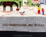 Horse Town Needlepoint Canvas - Burnt Orange Equestrian Fox Hunt Scenes - McIntyre Barn & Tack Shop - ca. 1989 Hand Made Artisan 20 x 10.75"