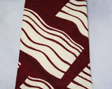Men's Designer Tie - Maroon & Gray Raw Silk - 80s Necktie - 1980s Guy Laroche Paris Label - Burgundy - Abstract Wavy Pattern Burgundy Waves
