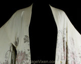 Small 1940s Kimono Robe - Size 6 Ivory Crepe with Gorgeous Metallic Flowers - Gold Turquoise Blue Pink Off White & Metal - As Is Beauty