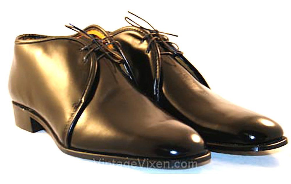 Size 8 Men's Shoes - 1960s Mod Black Patent Mens Dress Shoe - 60s Mid ...