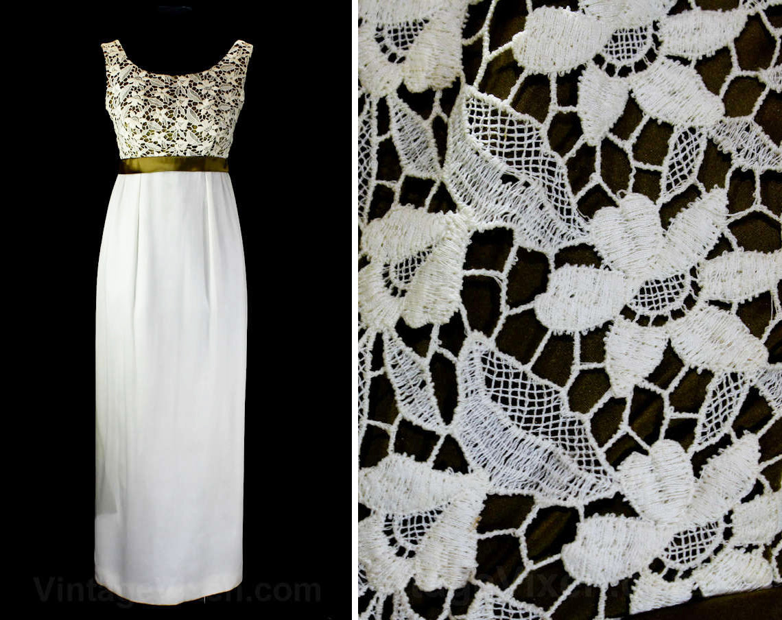 Size 6 Evening Dress - 1960s Empire Waist Formal Gown - Elegant 60s Wh Vintage Vixen Clothing Size 6 Evening Dress - 1960s Empire Waist Formal Gown - Elegant 60s Wh Vintage Vixen Clothing