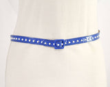New Wave Electric Blue Studded Belt - Size 10 to 12 - Retro Disco 70s 80s Punk Skinny Belt - Waist 29 to 30 - NWT 1980s Deadstock - 48987