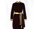 Size 4 Velvet Pant Suit - Gorgeous Burgundy Red 1960s Tunic & Flared Trouser - Metallic Gold Braid - Exotic Lavish Holiday Christmas Formal
