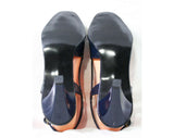 Size 9 Navy Blue Sandals - Never Worn - Sexy 1970s Shoes - Late 70s Heels - Asymmetric - Peep Toe - Hush Puppies - Deadstock - 43286-1