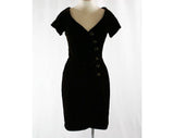 Size 10 Designer Velvet Dress - Chocolate Brown Fitted Cocktail - 1980s Arnold Scaasi - Short Sleeved - Sexy Asymmetric Fitted - Bust 35.5
