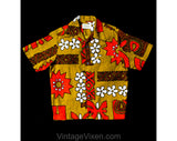 Men's XS Aloha Shirt - Teen Size 1960s Barkcloth Hawaiian Shirt by Malihini - Burnt Orange Brown Daisy Print 60s Tiki Lounge - Chest 37.5