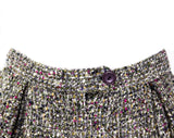 Size 4 Tweed Culotte Skirt - 1960s Early 70s Gray Wool Tweed Skort - Terrific Texture & Color - Orchid Purple Spinach Green Black - Waist 25
