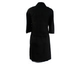 Size 2 Black Suit - XS 1950s 60s Audrey Style Tailored Jacket & Pencil Skirt - Chic Raw Silk Office Wear with Side Bow Tie - Waist 24.5