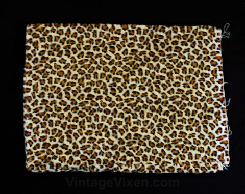 Leopard Faux Fur Fabric Pillow Case - 1950s 1960s Bachelorette Pad Decor - Single Pillowcase Cover - Brown Animal Novelty Print - Raw Edge