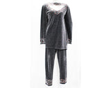 Size 18 Disco Pant Suit - Plus Size 1970s Glitz & Glamour - 70s Silver Red Sparkle Knit Tunic Shirt Pants - Long Sleeve Pantsuit - Bust 46