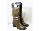 Size 6 Black & Brown 60s Boots - Waterproof Rubber - Sophisticated 1960s Street Style - Color Block - Lined - Unworn - Deadstock - 43293-4