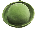 Charming 1960s Olive Hat - Avocado Green Velour Breton Bowl Hat with Grosgrain Bow - Audrey 60s Spring Fall Chic - Imported Fur Fiber