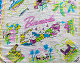 Bermuda Souvenir Scarf - 1950s 60s Tourist Novelty Print - Map of Tropical Islands - Sheer Pink Blue White Silk - Landmarks - Large Square