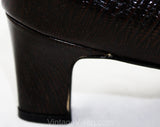 Size 8 Narrow Shoes - Unworn Classic Dark Brown Faux Reptile Leather Pumps - 60s Ruddy Reptilian Two-Tone - Buckles - 1960s Deadstock Shoe