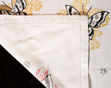1950s Table Runner - Butterflies Novelty Embroidery - Starbursts & Butterfly Motif - White Gold Black Red - 50s Embroidered Dresser Runner