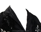 Size 10 Shirtwaist Dress - 1950s Sheer Black Fit & Flare Summer Frock with Floral Appliques - Fitted Bodice Full Skirt - Original Belt - NWT