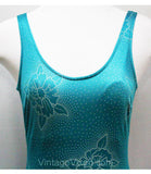 Size 6 to 8 Swimsuit - Late 1970s Teal Blue Floral Swim Suit - Small Medium 70s Bathing Suit - Retro Summer Chic - Bust 34 to 36 - 35087