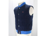 Mens Small Blue Vest - 1970s Corduroy Men's Vest by Brittania - Sleeveless Puffy Jacket - Navy Quilted Cotton - Fall 70s 80s - Chest 40