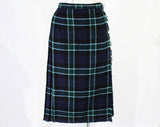 Size 10 Kilt Skirt - Beautiful Navy & Green Plaid Pleated Skirt - Fall Autumn Scottish Classic Tartan with Leather Buckle - Waist 27 - 49111