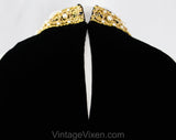 Size 8 Black Velveteen Top with Jeweled Choker Collar - 1960s Cocktail Hour Formal Blouse - Chic Sleeveless Mid Century Regency - Bust 35.5