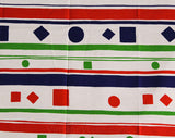 60s Mod Cotton Fabric - Over 3 Yards x 44.5 Inches - 1960s Canvas Yardage - Red White Blue Green Stripes & Geometric Shapes - B. Altman