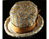 1960s Cloche Hat - 1920s Flapper Inspired Millinery - Beautiful Stitchwork & French Knots - Pumpkin Orange Gray Ivory - Fall - 47948
