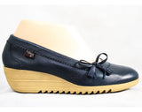 Size 6 Navy Leather Shoes by Dexter - High Quality 1980s Preppy Loafer - Dark Blue Tassel Bow - Wedge Rubber Heels - 80s NOS Deadstock